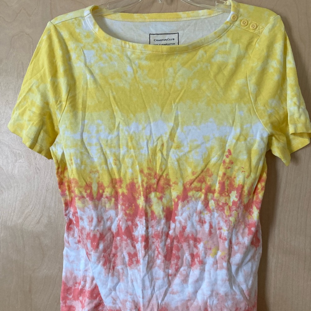 Charter Club Women's Yellow and Orange Pink Tie-Dye Top Women’s Size Large